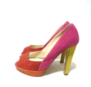 TONY BIANCO Size 7.5 Womens Leather Suede 4 Tone Multicolored Platform Heels - Picture 1 of 6