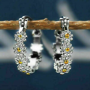 Elegant Flower Stud Hoop Earrings for Women 925 Silver Jewelry Gift A Pair/set