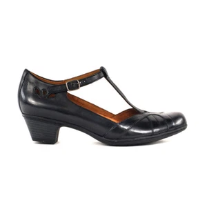 Cobb Hill Women's Angelina Black Leather Low Heel T-Strap Sandals CBD30BK - Picture 1 of 4