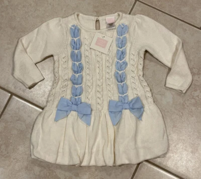 NEW NWT Janie and Jack 12 to 18 Months Blue Fabric Dress W Bow - Image 1 of 4