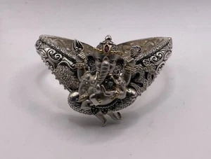 RARE Barbara Bixby Sterling Silver 18K Blue Diamond Ganesh Cuff Bracelet *READ! - Picture 1 of 10