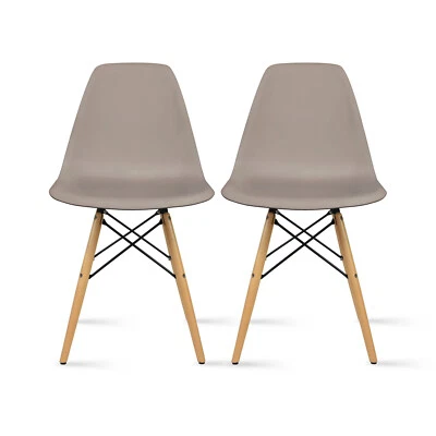 Juego de 2 Patas de Madera Natural Silla de Plástico de Diseñador con Carcasa Moldeada Moderna Foto 1 de 4