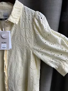 Ichi buttergelbes Midikleid mit Ösenspitze klein 100 % Baumwolle Frühling - Bild 1 von 17
