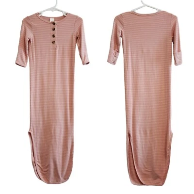 Lou Lou Mabel Striped Pink White Button Down Front Knotted Gown Wrist Cuffs 3-6M - Image 1 of 4