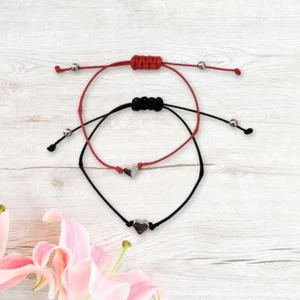 String Bracelet Set Heart Charm Matching Best Friend Bracelets for Girls BFF - Picture 1 of 3