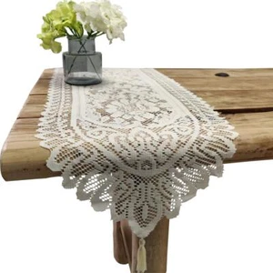 2 Pack Cotton Crochet Lace Table Runners Beige Rectangular for Dressers - Picture 1 of 2