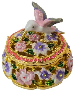 Humming Bird Floral Rhinestone Porcelain Jewelry Trinket Box Magnet . - Picture 1 of 24