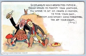 1908 SCOTLAND DRUNK MEN IN KILTS SURPRISED RABBIT MUSHROOM COMIC POSTCARD - Picture 1 of 2