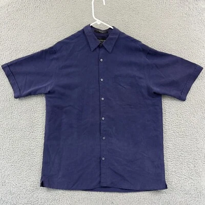 Camisa masculina vintage Brandini azul média manga curta solta casual botão preppy - Imagem 1 de 4