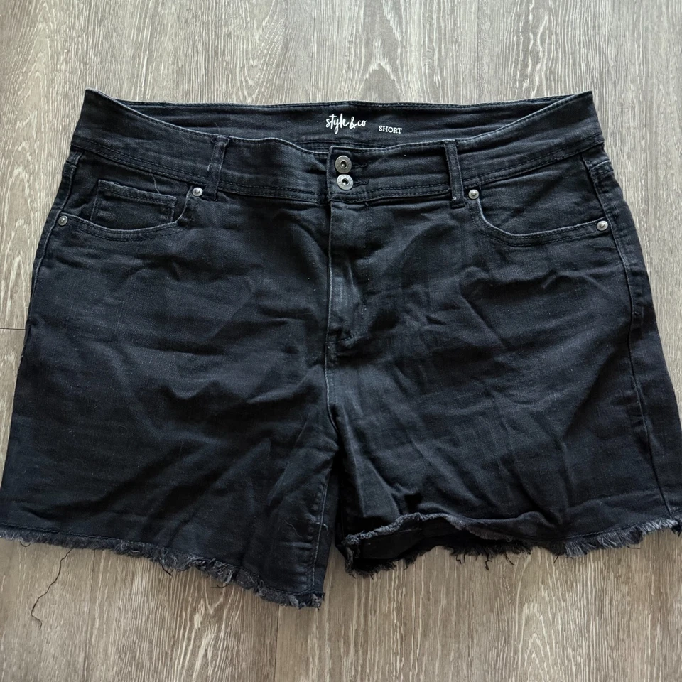 Style & Co Denim Gothic Grunge Punk Womens Shorts - Size 14 Black - Image 1 of 4