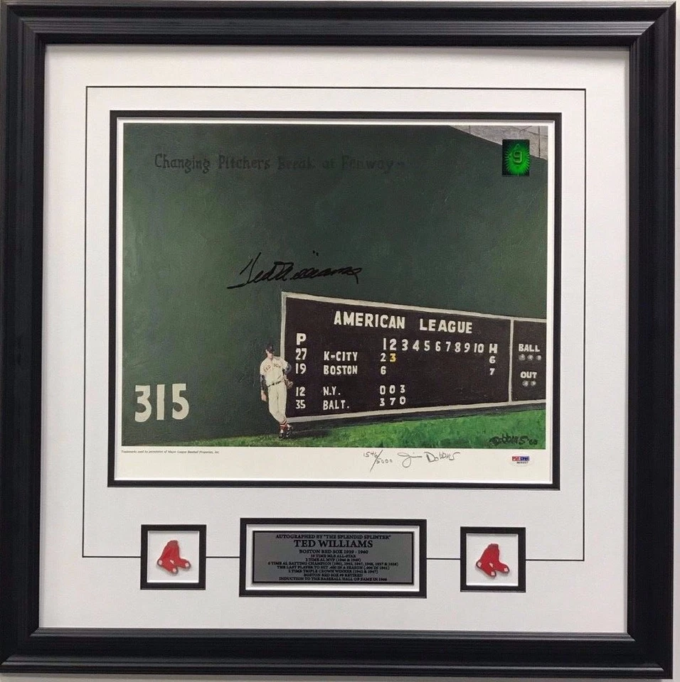 MLB Baseball Ted Williams Boston Red Sox Signed Art Piece Signed Authenticated - Image 1 of 1