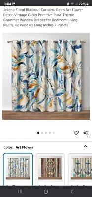 2 комплекта цветочных затемняющих занавесок - 63 дюйма - белый, синий, цвета ржавчины - Изображение 1 из 2