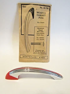 Vintage Nos Chrome Brass Cabinet Door Pull w Red Line - Picture 1 of 10