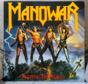 Manowar - " Fighting the World " Poster 12" mal 12" Flat Promo 2-seitig flach 1987 - Bild 1 von 3