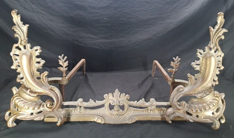 Brass Bronze French Andirons Chenets 32x17x20 darker in real life Cover