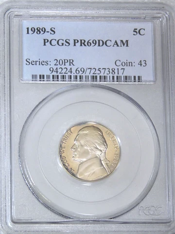 1989-S Jefferson Nickel PCGS PR69DCAM Proof Deep Cameo PQ Magnificent coin #G786 Cover