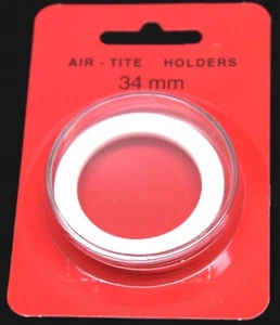 34mm Airtite Coin Capsule Holder w White Ring ½oz SILVER MAPLE LEAF & 1/2oz Wolf - Picture 1 of 6