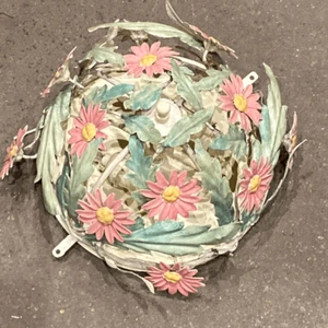 Gabbia luminosa da parete/soffitto vintage italiana Tole fiori in metallo - Foto 1 di 5