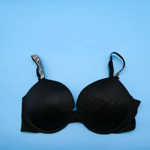 Victoria's Secret Push Up BH 36D schwarz sehr sexy Dessous gepolstert Glitzer Träger VS - Bild 1 von 8