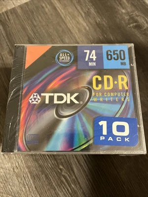 TDK CD-R 650 MB 74 Minute For Computer Writers 10 Pack New Sealed - Image 1 of 3