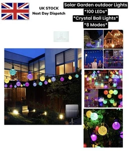 Solar Lichterkette Außen 12M/39Ft 100LED Gartenleuchten Solar Bunt - Bild 1 von 21