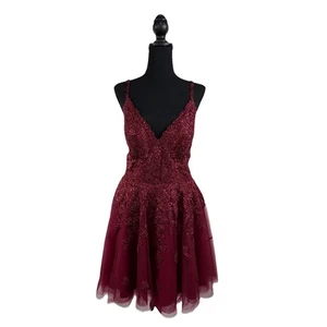 Sherri Hill 53157 kurzes Ballkleid Heimkehr burgunderrot Spitze hinten Größe 16 - Bild 1 von 10