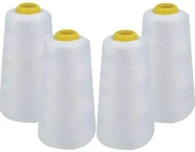 4 Pack White Sewing Thread Cones 6000Y Each | All Purpose 100% Polyester - Image 1 of 2