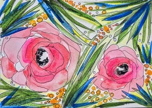 Original Matted.Signed Watercolor Painting. Abstract. Roses.Pink. Wall Art. 8x10 - Picture 1 of 4