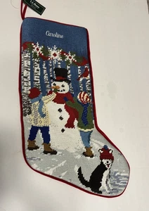 Medias de Navidad vintage L FAN punta de aguja muñeco de nieve niños nombre de perro Caroline nuevas con etiquetas - Imagen 1 de 9