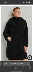 $228 NEW Ellen Tracy Cozy Sherpa Teddy Faux Fur Jacket Coat Charcoal Grey Small - Picture 1 of 11