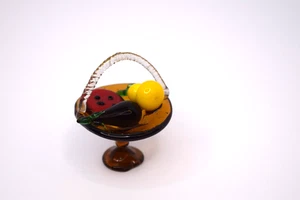 Miniature Glass Cake Stand w/ Fruit Figurine 2.5" - Picture 1 of 11