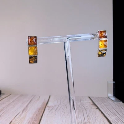 Multicolor Baltic Amber Sterling Silver Earrings - Image 1 of 4