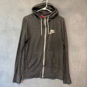 Nike Women’s Large Gray Zip Hoodie Sweatshirt Lightweight Organic Cotton Blend - Picture 1 of 13