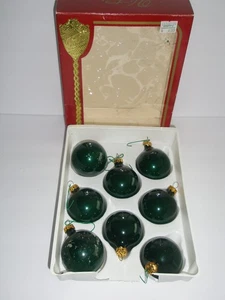 Victoria Collection Christmas Ornaments Hunter Green Set of 8 - Picture 1 of 6