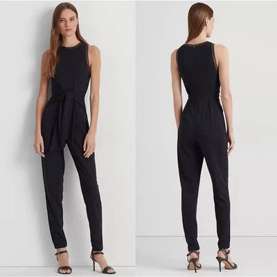 Ralph Lauren Flattering Tie Waist Jersey Knit Sleeveless Jumpsuit Navy sz 3X NWT - Image 1 of 4