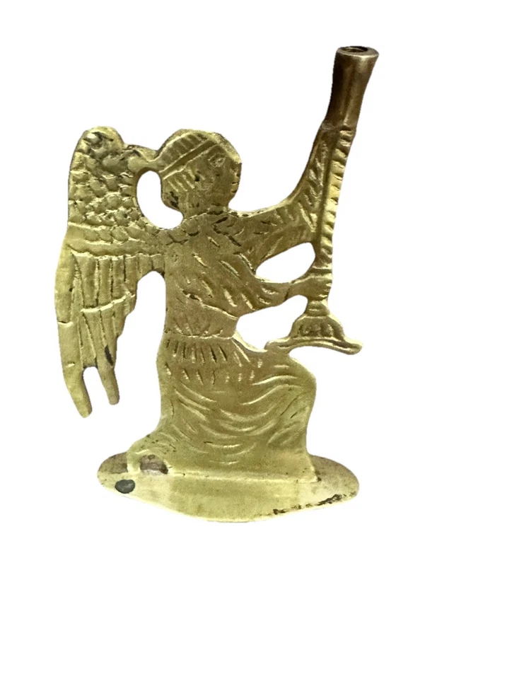 Vintage Candlestick Holder Christmas Angel Double Sided Solid Brass - Image 1 of 4