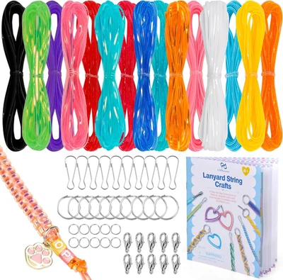 Plastic Lanyard String Kit, 15 Gimp String with 40 Keychain Accessories and Deta - Image 1 of 4