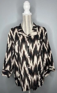 Chicos 100% Linen Blouse Sz 3(16) Womens Extra Large Black Brown Ikat - Picture 1 of 5