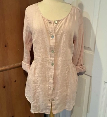 NEW NWT Sigrid Olsen SHELL PINK Linen PEPLUM Lightweight Jacket SIZE L - Image 1 of 4