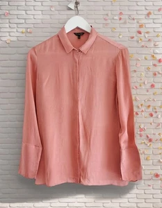 MASSIMO DUTTI 100% Silk Shirt Blouse Pink Collared Long Sleeve Size UK 12 - Picture 1 of 10