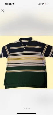 Vintage Trader Bay Polo Shirt Mens Large Pique Blue Green Ivory Striped Casual - Image 1 of 3
