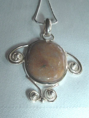 COLLAR COLGANTE VINTAGE PLATA ESTERLINA 925 CADENA SERPIENTE ÁGATA MARRÓN Foto 1 de 4