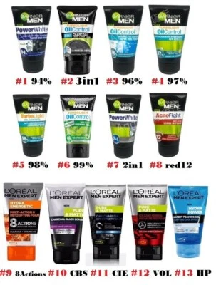 LOREAL GARNIER Hombres Lavado Facial Espuma Anti Acné Espinillas Iluminador Aceite Control Foto 1 de 4