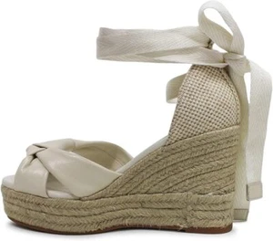 Cole Haan Cloudfeel Hampton Ivory Leather/Natural Canvas Wedge Heeled Sandals - Picture 1 of 4