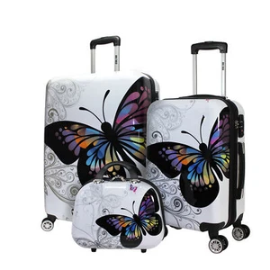World Traveler Butterfly 3-Piece Expandable Spinner Luggage Set (13", 20" & 24") - Picture 1 of 9