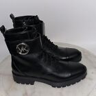 New Michael Kors Tatum Leather  Boots Black Mk Silver Buckle Women’s Size 8 $175