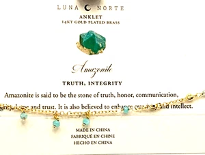 New Luna Norte 14k Gold Plated Amazonite Beaded Anklet Bracelet - Picture 1 of 8