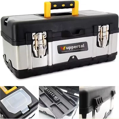 Heavy Duty Stainless Steel Tool Box Chest Secure Storage Case Removable Tray UK - Image 1 of 4