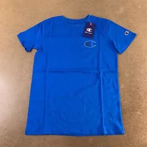 Champion Youth Size Large Blue Short Sleeve Crew Neck Logo Graphic T-Shirt NWT - Picture 1 of 5