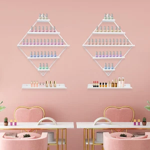 Estante de exhibición de esmalte de uñas rombo de 5 niveles de 4 piezas montado en la pared - Imagen 1 de 15